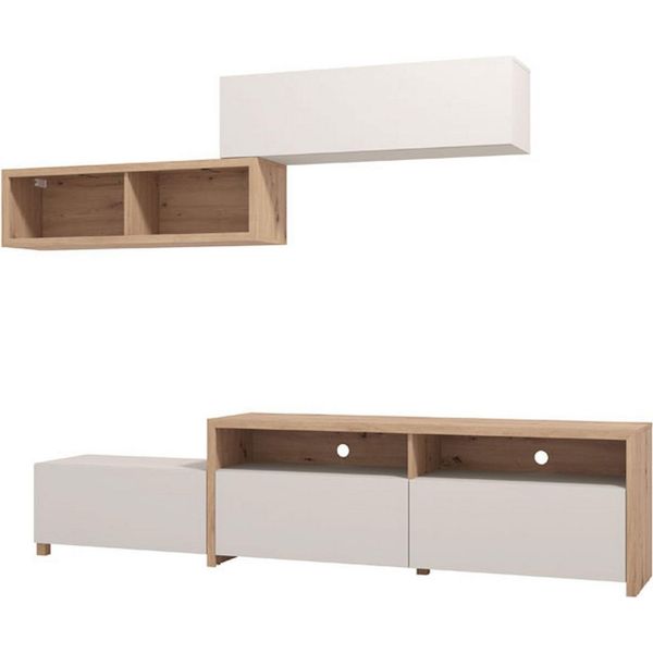 Dmora Parete Attrezzata Tiana 238X42X161H Cm Bianco Crema, Modulabile 6 Ripiani-image