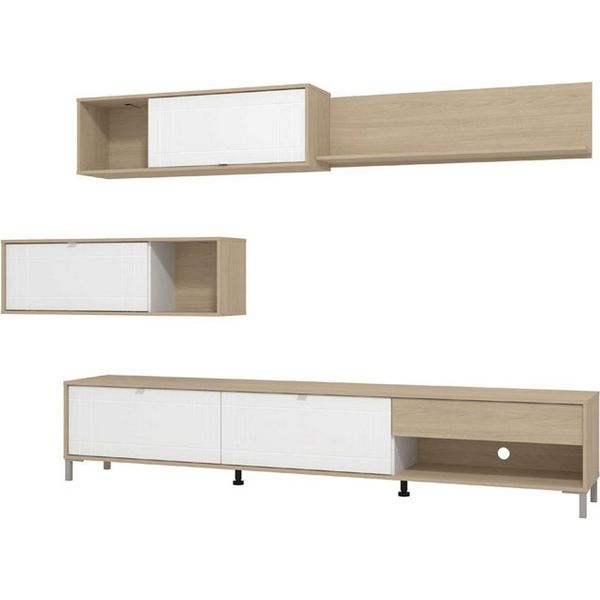 Dmora Parete Attrezzata Elice 234X40X176H Cm Bianco Opaco, 7 Ripiani Un Cassetto-image