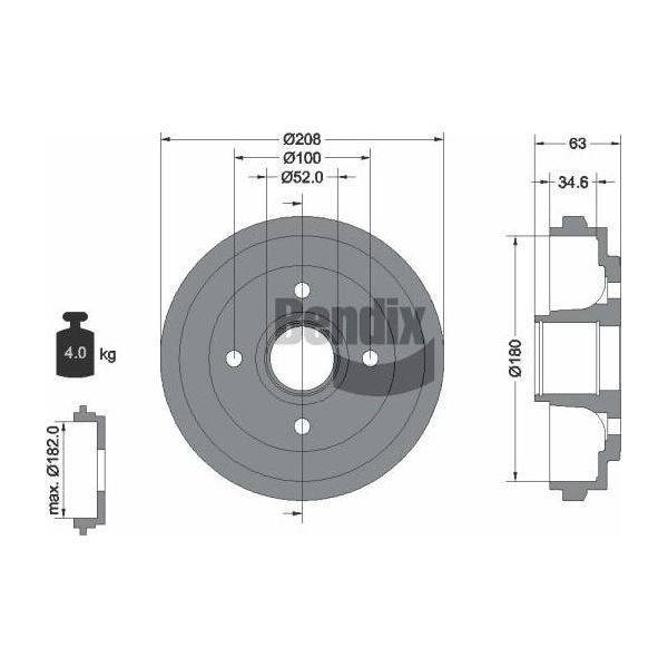 Bendix Braking BDM1056 Tamburo Del Freno Oe 432004A00A Compatibile Con Pixo, Agila A-image