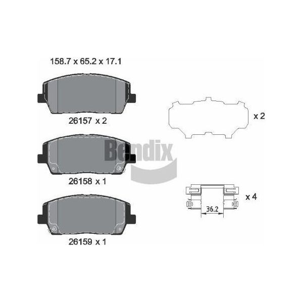 Bendix Braking BPD2436 Set Di Pastiglie Freno, Freno A Disco Oe 58101S1A80 Compatibile Con Santa Fe, Sorento-image