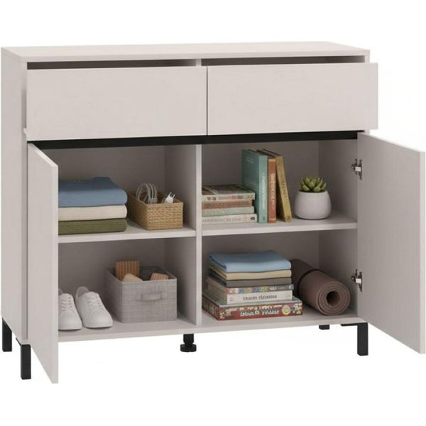 Dmora Credenza Giarre 106X40X90H Cm Bianco Crema, 2 Cassetti 2 Ripiani-image