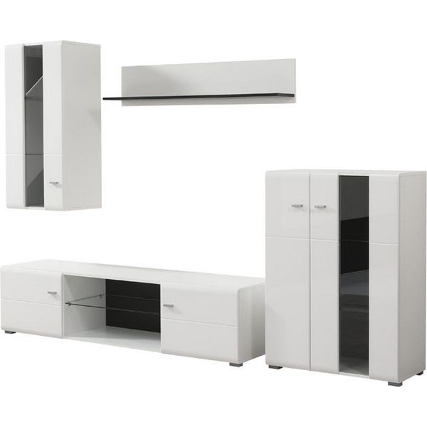 Dmora Parete Attrezzata Ozzero 264X42X182H Cm Bianco Opaco, Modulabile 7 Ripiani-image