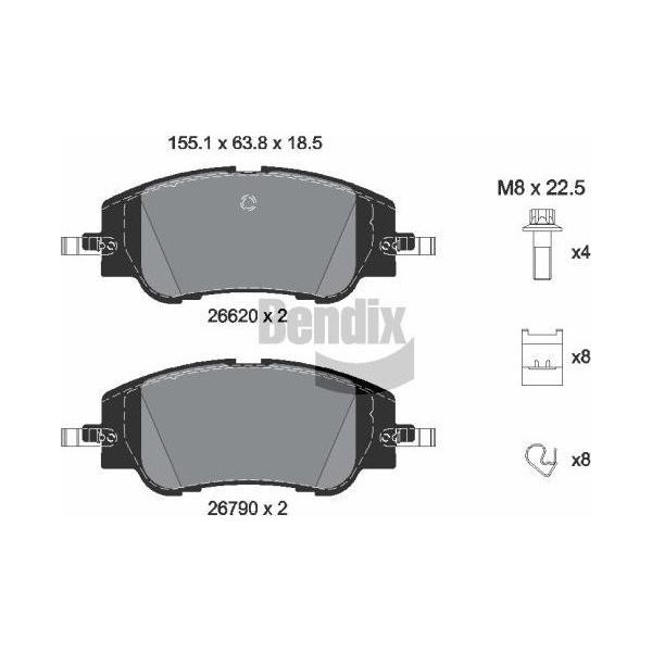 Bendix Braking BPD2518 Set Di Pastiglie Freno, Freno A Disco Oe 1681371180 Compatibile Con C4, 208-image