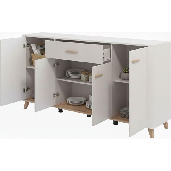 Dmora Credenza Illorai 180X40X91H Cm Bianco Crema, 3 Ripiani Un Cassetto-image