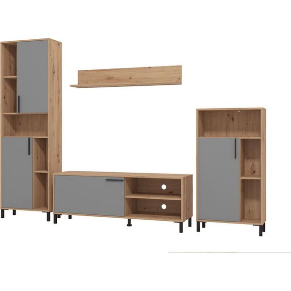 Dmora Parete Attrezzata Civitate 279X38X193H Cm Nero Antracite, Modulabile 12 Ripiani-image