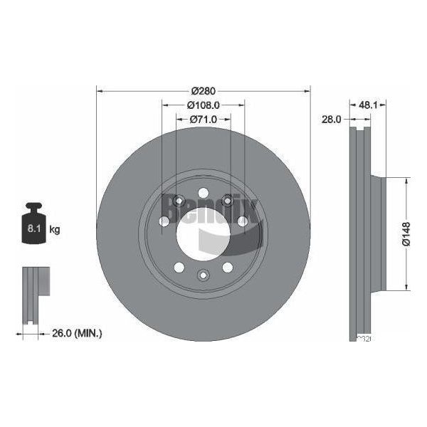 Bendix Braking BDS1146 Disco Freno Oe 1611841880 Compatibile Con Jumpy, Scudo, Expert, Proace-image