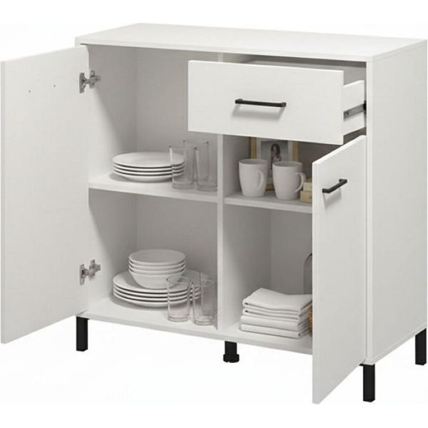 Dmora Credenza Laerru 93X40X90H Cm Bianco, 2 Ripiani Un Cassetto-image