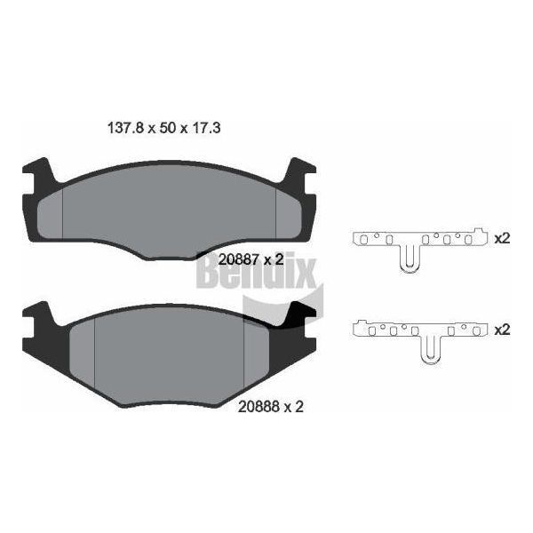 Bendix Braking BPD1299 Set Di Pastiglie Freno, Freno A Disco Oe 867698151 Compatibile Con Cordoba, Ibiza, Polo 6N, Polo 6V, Polo Playa-image