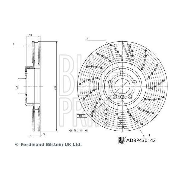 Blue Print ADBP430142 Disco Freno Oe 34106887658 Compatibile Con Serie 5 G30, Serie 5 G31, Serie 6 G32, Serie 7 G11, Serie 8 F91, Serie 8 F92, Serie 8 F93, X6-image