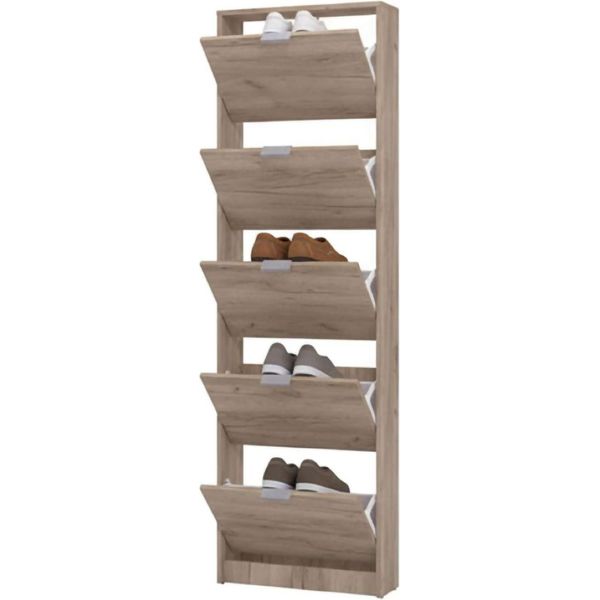 Dmora Scarpiera Capriolo 58X18X192H Cm Marrone Rovere Scuro, Un Ripiano 5 Ante-image