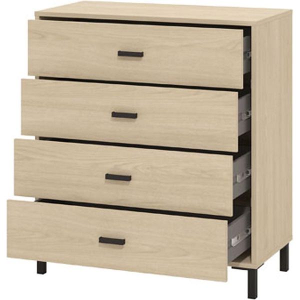 Dmora Cassettiera Rosasco 80X40X90H Cm Marrone Rovere, 4 Cassetti Apertura Scorrevole-image