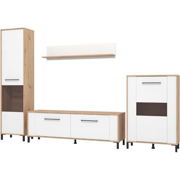 Dmora Parete Attrezzata Cimbergo 299X40X193H Cm Bianco Opaco, Modulabile 8 Ripiani-image
