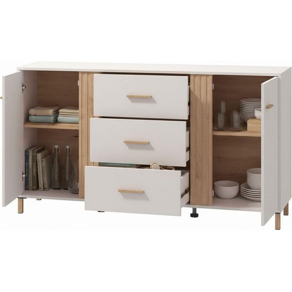 Dmora Credenza Frisanco 164X40X90H Cm Bianco Crema, 2 Ripiani 3 Cassetti-image
