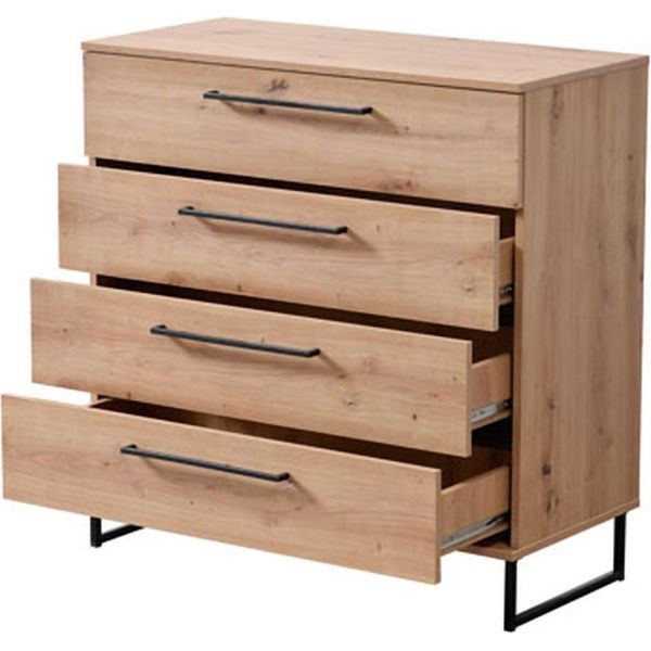 Dmora Cassettiera Porzio 92X42X95H Cm Marrone Rovere Nodi, 4 Cassetti Apertura Scorrevole-image