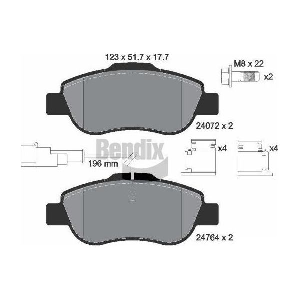 Bendix Braking BPD1465 Set Di Pastiglie Freno, Freno A Disco Oe 77365817 Compatibile Con Ka-image