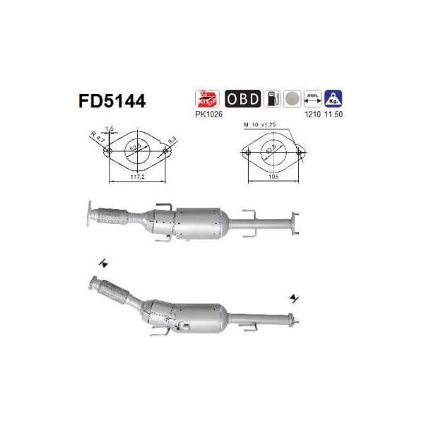 As FD5144 Filtro Antiparticolato/Filtro Antiparticolato, Impianto Di Scarico Oe 200101KB0A Compatibile Con Juke-image