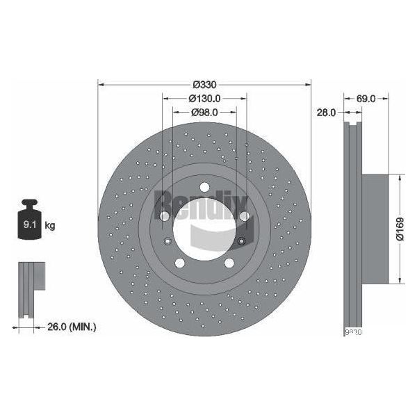 Bendix Braking BDS1983RHC Disco Freno Oe 99735140200 Compatibile Con Boxster, Cayman, 911-image