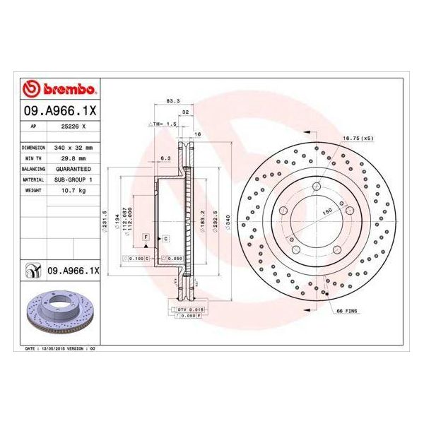 Brembo 09.A966.1X Disco Freno Oe 4351260180 Compatibile Con Land Cruiser-image