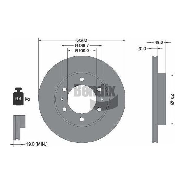 Bendix Braking BDS2066 Disco Freno Oe 4351235170 Compatibile Con Hilux, Land Cruiser, Taro-image