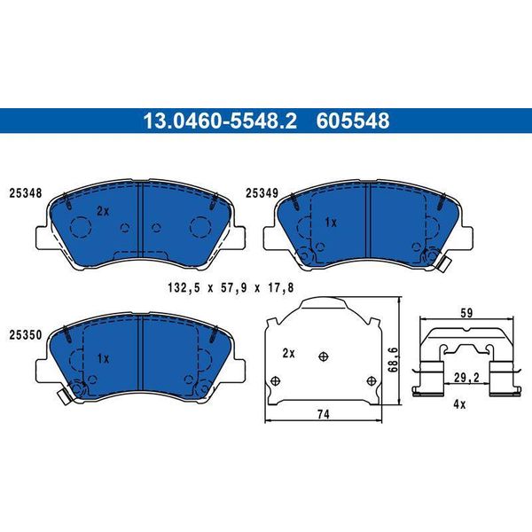 Ate 13.0460-5548.2 Set Di Pastiglie Freno, Freno A Disco Oe 58101C8A60 Compatibile Con Accent, Bayon, I20, Solaria, Rio-image