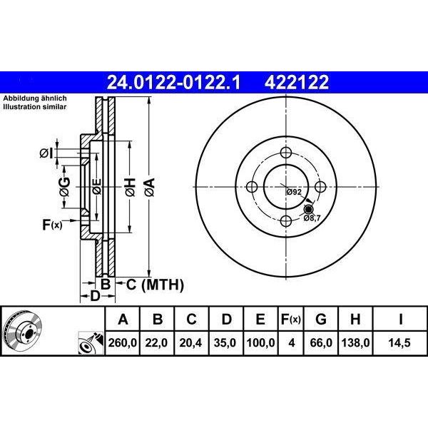 Ate 24.0122-0122.1 Disco Freno Oe 34111154749 Compatibile Con Serie 3 E30-image