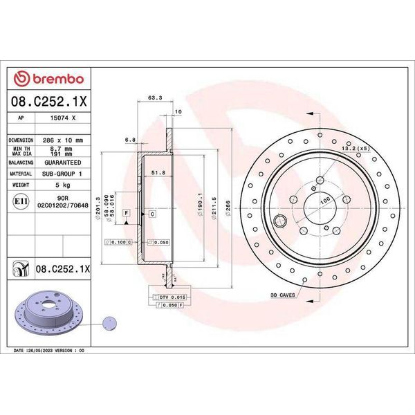 Brembo 08.C252.1X Disco Freno Oe 26700AJ00A Compatibile Con Gt 86-image