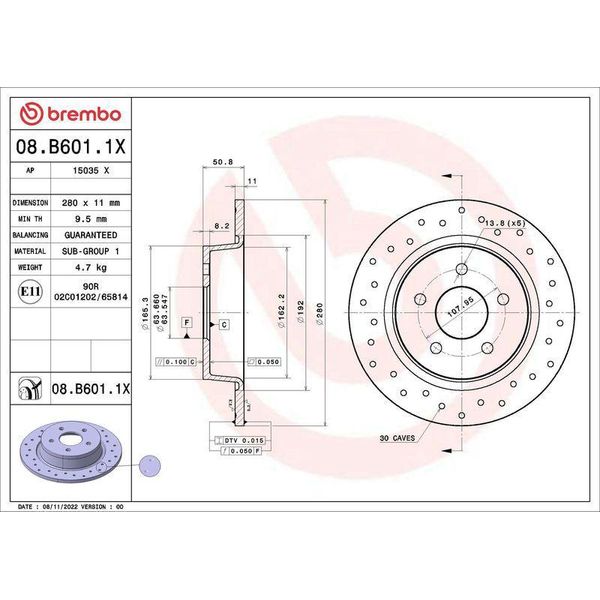 Brembo 08.B601.1X Disco Freno Oe 1683383 Compatibile Con Transit, Tourneo, Kuga, C-Max-image