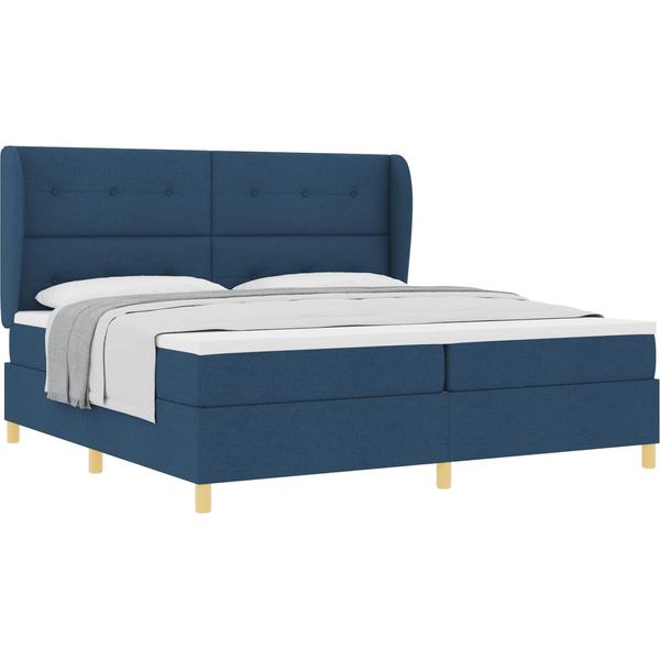 Syfax™ Letto Con Molle E Materasso Grigio Scuro 90X190 Cm Tessuto Blu-image