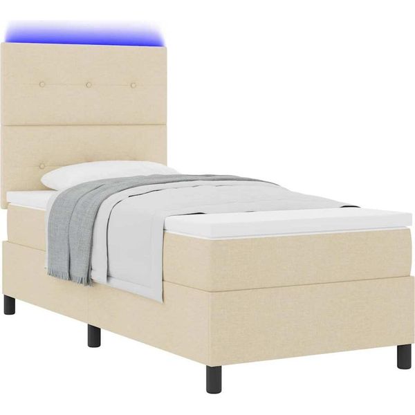 Syfax™ Letto A Molle Con Materasso Con Led Crema 90 X 200 Cm Tessuto-image