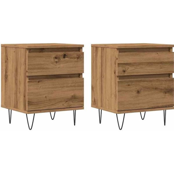 Syfax™ Comodini 2Pz Rovere Artigianale 40X35X50 Cm Legno Multistrato-image