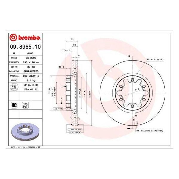Brembo 09.8965.10 Disco Freno Oe 402069X403 Compatibile Con NT400, Cabstar-image