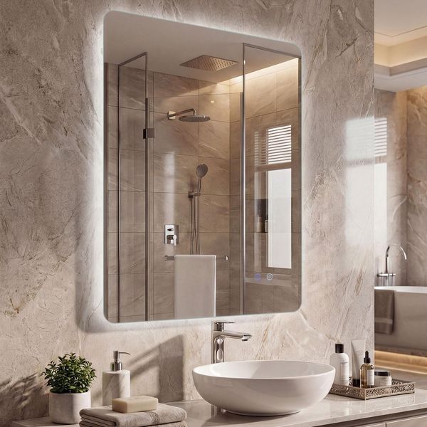 Specchio Costway, Specchio Da Bagno Rettangolare Con Illuminazione A Led, Luminosità Regolabile, Smart Touch, Funzione Memoria E Antiappannamento 60×80 Cm-image