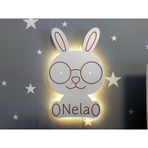 Luce Notturna A Led A Forma Di Coniglio Alimentata A Batteria Con Nome-image