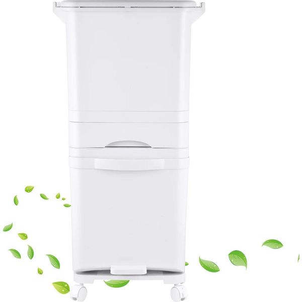 Cestino A Pedale Per Cucina - Cestino Con Ruote - Separazione Rifiuti Secchi/Umidi - Grande Capacità - Rettangolare - Plastica Abs-image