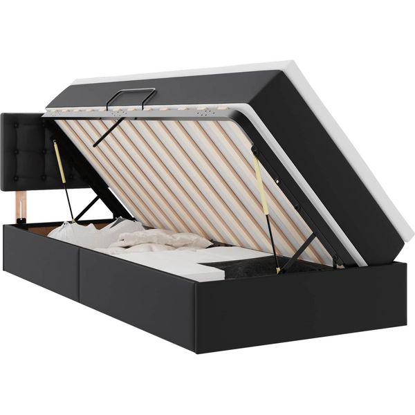 Vidaxl Letto Con Contenitore E Led Nero 90 X 190 Cm Pelle Finta-image