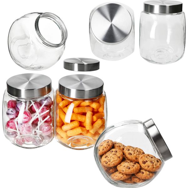 6X Dora Barattolo Per Biscotti 2L Bomboniera Barattolo Di Vetro Con Coperchio In Metallo Barattolo Per Conserve-image