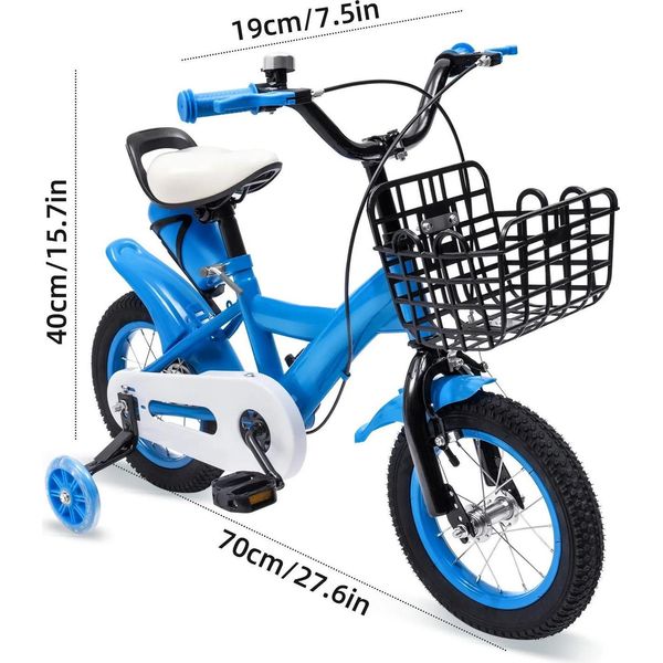Bicicletta Per Bambini - Ruote Da 30 Cm - Regolabile In Altezza - Cestino - Ruote Di Supporto - Doppio Freno A V - 2-4 Anni - Blu-image