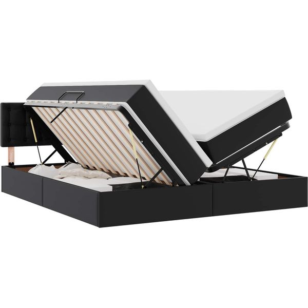 Vidaxl Letto Con Contenitore E Led Nero 200 X 200 Cm In Pelle Finta-image