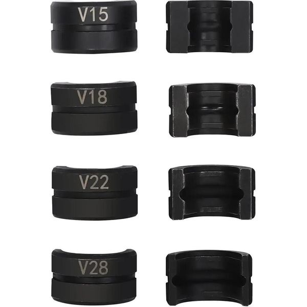 Ganasce Di Pressatura - Profilo A V, Set Di 4 Pezzi 15/18/22/28 Mm - Per Tubi In Rame - Per Utensili Di Pressatura - Acciaio 45Cr - Nero-image