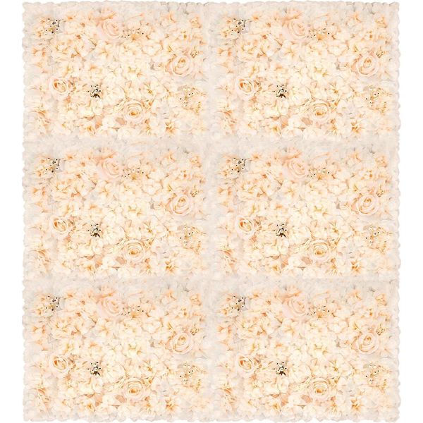 Fiori Artificiali Parete Floreale Parete Di Rose - Pannello - Set Da 6 - Rosa, Rosa Champagne, Ortensia E Dalia - Seta - Feste In Casa E Casa - Giallo Chiaro-image