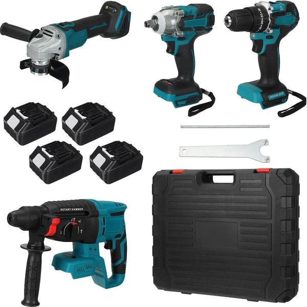 Set Di Utensili A Batteria In 4 Pezzi - Set Combinato 18 V - Avvitatore A Impatto - Smerigliatrice Angolare 125 Mm - Martello Perforatore - Trapano 10 Mm - Con Batteria - Spina Ue - Braun-image