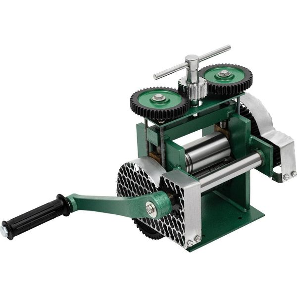 Laminatoio Per Gioielli - Laminatoio 3 In 1 - Rapporto Di Trasmissione 2,4:1 - Spessore Dei Rulli Regolabile - Ingranaggi Su Entrambi I Lati - Ghisa E Acciaio 55 Hrc - Verde-image