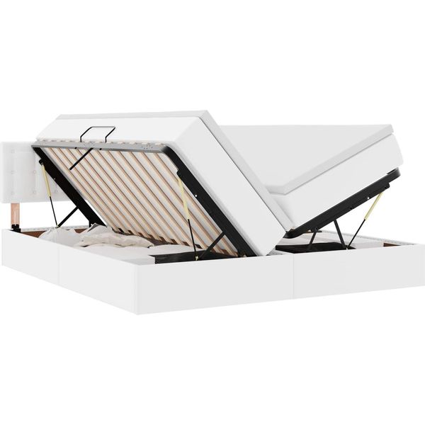 Vidaxl Letto Contenitore Con Materasso Bianco Puro 180 X 200 Cm In Pelle Finta-image