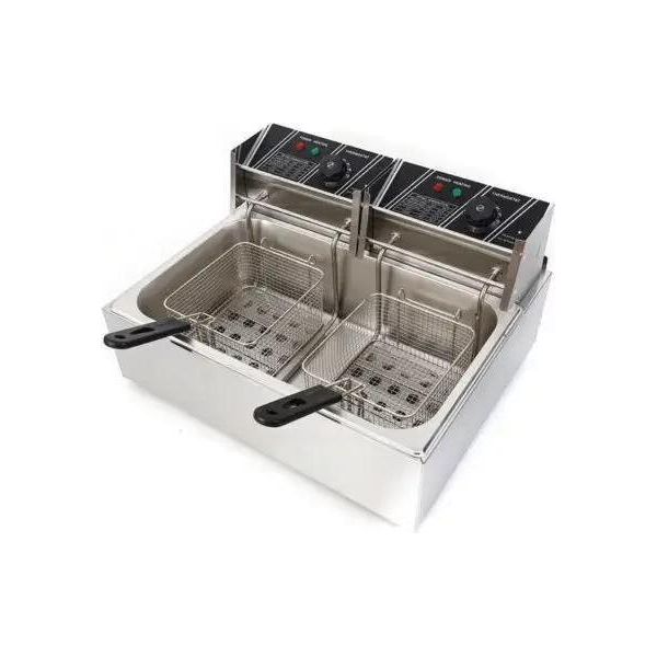 Friggitrice Professionale - Friggitrice Elettrica A Vasca Singola - Capacità 12 L - 220 V, 3,2 Kw - 60-200 °C - 2 Cestelli - Acciaio Inossidabile-image