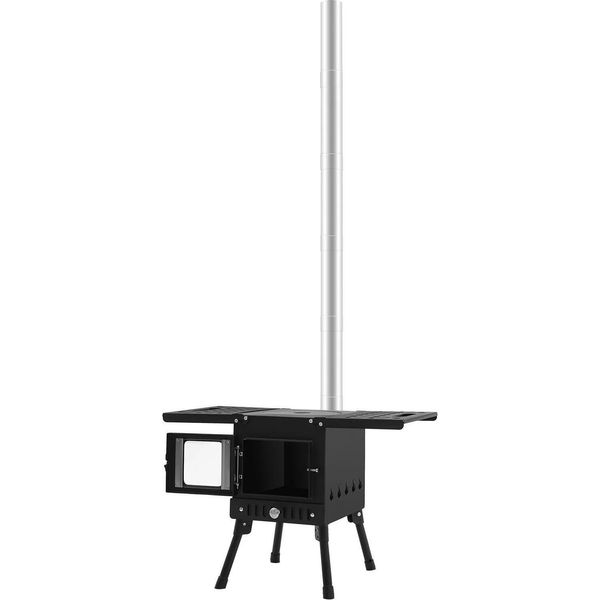 Stufa A Legna Da Campeggio - Stufa Portatile - Acciaio Inossidabile - Resistente Al Calore - Cassetto Cenere - Finestra Di Ispezione - Senza Accenditore - Nero-image