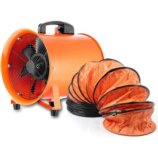 Ventilatore Assiale Tubolare Per Cabina Di Verniciatura - Ventilatore Di Aspirazione - Diametro 25 Cm - 320 W - 220 V 50–60 Hz - 2800/3300 Giri/Min - Tubo Flessibile In Pvc 10 M - Arancione-image