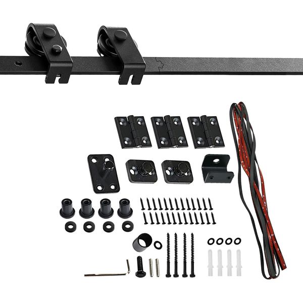 Set Di Ferramenta Per Porte Scorrevoli - Set Di Binari Per Porte A Libro - Binario Da 117 Cm - Rulli Montati Superiormente - Acciaio Al Carbonio - Scorrimento Silenzioso E Fluido-image