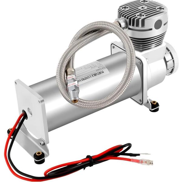 Compressore D'aria Portatile - Compressore Per Sospensioni Pneumatiche 12V - Tensione 12V Cc - Potenza 200-300 W - Portata 50 L/Min - Pressione 200 Psi - Argento-image