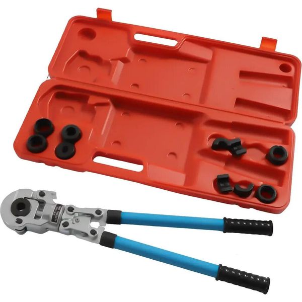 Set Di Pinze Pressatrici Pex - Per Tubi Compositi In Alluminio Da 16/20/26/32 Mm E Tubi In Rame Da 12/15/18/22/28 Mm - Forza Di Pressatura 6 T - Corsa 45 Mm - Testa Girevole A 360° - Lunghezza 55-74 Cm - Rosso-image