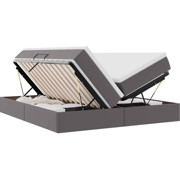 Vidaxl Letto Contenitore Con Materasso Grigio 180 X 200 Cm In Pelle Finta-image